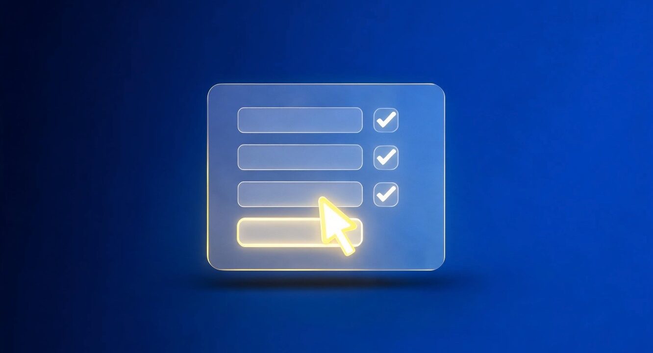 Cursor de ordenador luminoso rellenando por sí solo los campos de un formulario flotante
